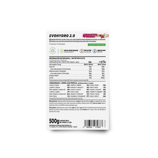 HSN Evohydro 2.0 Hydro Whey Fresa y Coco 500 g