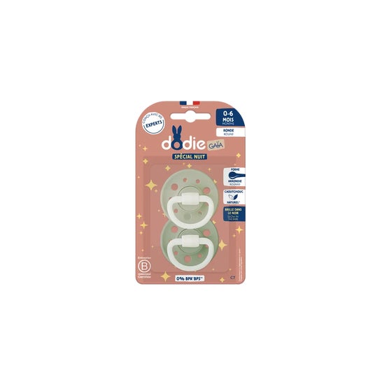 Dodie Gaïa Especial Noche Chupete Redondo 0-6M C7 Verde 2 uds