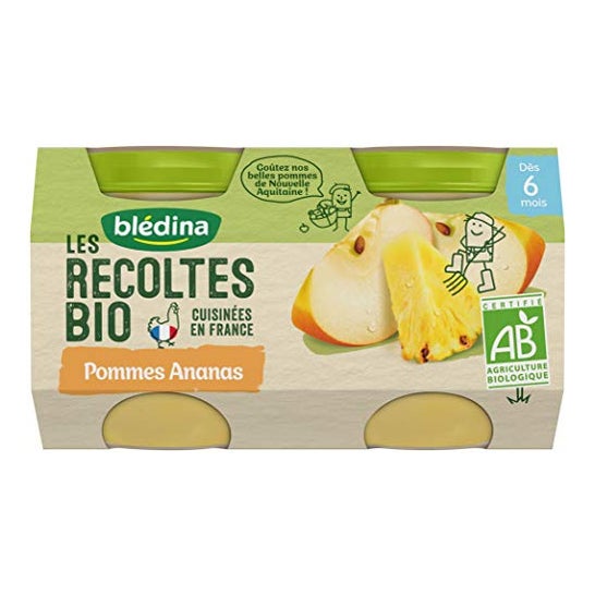 Blédina Organic Baby Compotes Apple Pineapple from 6 months 130gx2
