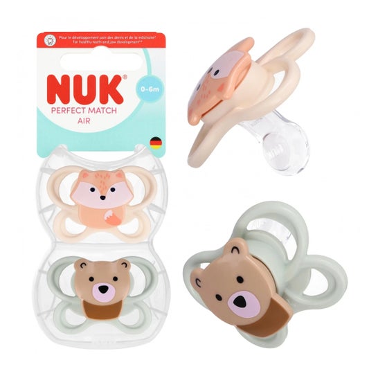 NUK Perfect Match Air Fopspeen Vos Beer 0-6M 2 stuks