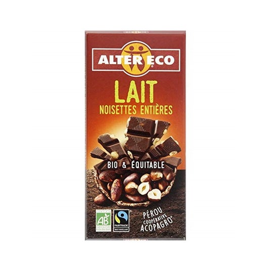 Alter Eco Mælkechokolade med hele hasselnødder Økologisk 100g