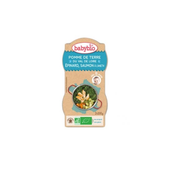 Babybio Espinaca Salmón Menu Bio 8 Meses 200 g Lote de 2 Cuencos