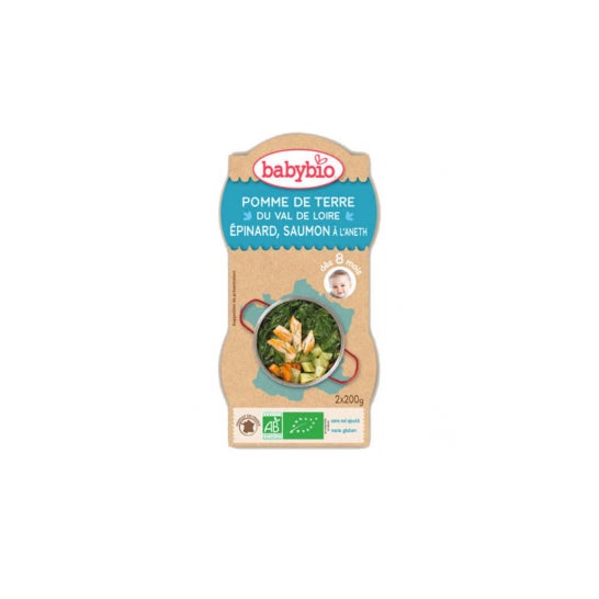 Babybio Espinaca Salmón Menu Bio 8 Meses 200 g Lote de 2 Cuencos
