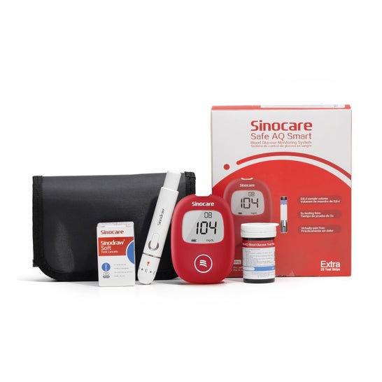 Sinocare Safe Aq Smart Kit 25 + 25 + Glucómetro + Bolsa