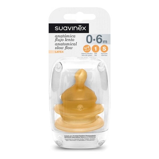Suavinex™ anatomical latex nipple wide mouth size S 2 uts