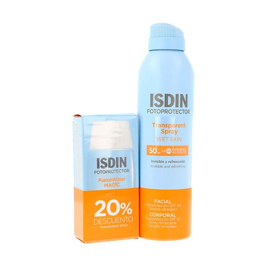 Isdin Pack Transparent Spray Wet Skin Spf50 + Fusion Water
