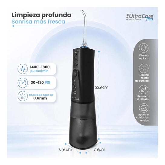 Akvapik UltraCare Plus Bærbar Tandrenser 8 Mundstykker 5 Indstillinger 300 ml (Sort)