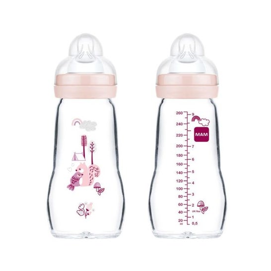 MAM Botella de vidrio rosa 2 meses y + Dbit 2 Botella 260 ml