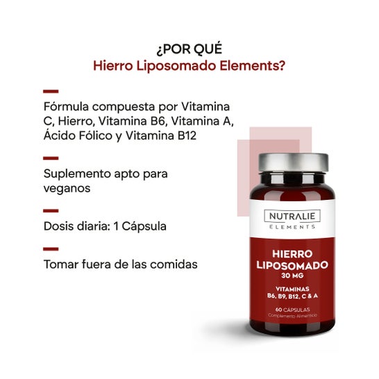 Nutralie Hierro Liposomal 30 mg + Vitaminas C + A + B6 + B12 Cansancio 60 caps