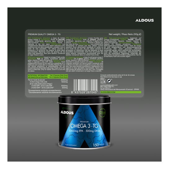 Aldous Omega 3 1000mg EPA 500 DHA 150 cápsulas