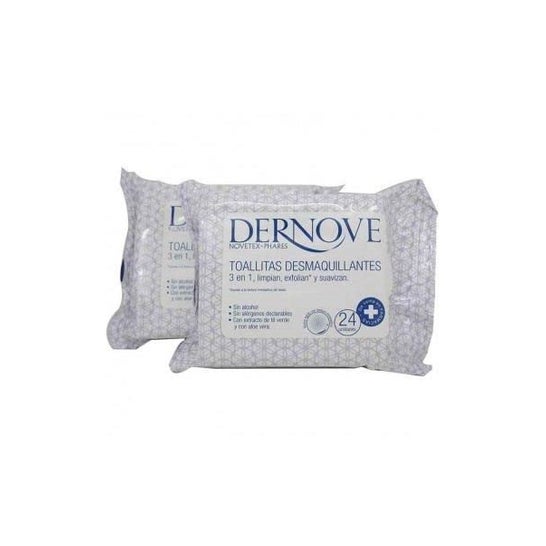 Dernove cleansing wipes cleanse, exfoliate and soften 24