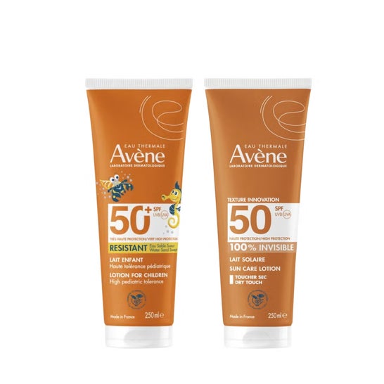 Avène Pack Leche Invisible SPF50 250ml + Leche SPF50+ Pediátrico 250ml