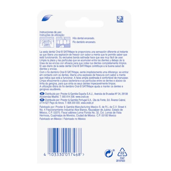 Taśma dentystyczna Oral-B Satin Tape Fluor mint 25m 1ud Taśma dentystyczna Oral-B Satin Tape Fluor mint 25m 1ud