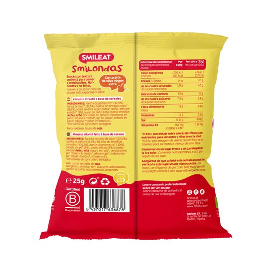 Smileat Smilondas Snack Ecológico de Tomate y Queso 25 g