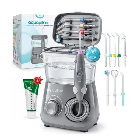 Aquapik100® Waterflosser Irrigador Dental 600 ml 10 Niveles Gris 1 ud