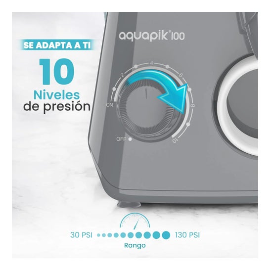 Aquapik100® Waterflosser Irrigador Dental 600 ml 10 Niveles Gris 1 ud