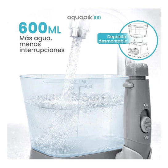 Aquapik100® Waterflosser Irrigador Dental 600 ml 10 Niveles Gris 1 ud
