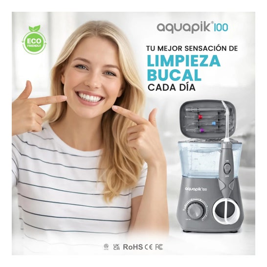 Aquapik100® Waterflosser Irrigador Dental 600 ml 10 Niveles Gris 1 ud