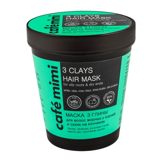 Café Mimi 3 Clays Hair Mask til fede rødder og tørre spidser 220ml