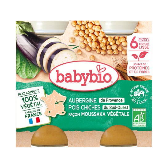 BabyBio Berenjena Garbanzos Moussaka Vegetal 6M+ Bio 2x200 g