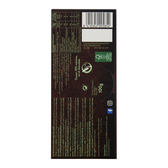 Torras Chocolate Negro 70% Cacao Avellana 100 g