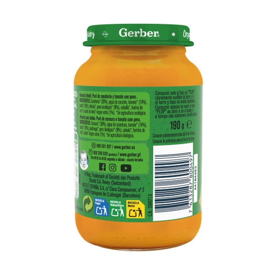 Gerber Organic Zanahoria y Tomate con Pavo 190g