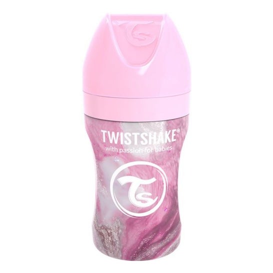 Twistshake Biberón Anticólico Acero Marble Pink 260ml