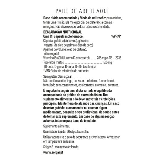Solgar Vitamina E 400 UI 268 mg 50 Perlas