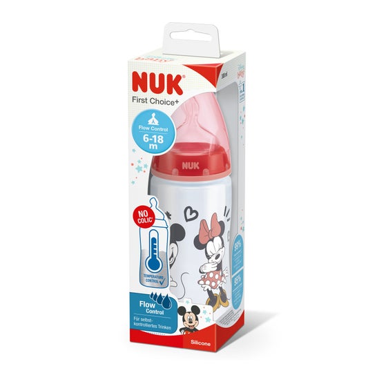 Nuk Biberon Silicona Flow Control Mickey 6-18M Niña 300ml