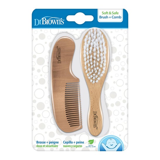 Dr. Brown'S Cepillo Suave Seguro + Peine Mango Madera 2 uds