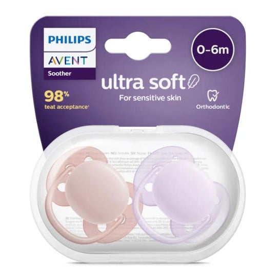Philips Avent Ultra Soft Chupete 0-6M Rosa Lila 2uds Philips Avent Ultra Soft Chupete 0-6M Rosa Lila 2uds