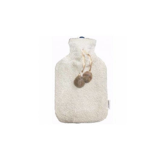 Sanodiane Botella de agua caliente Pompones Bi-Material/Piel de oveja