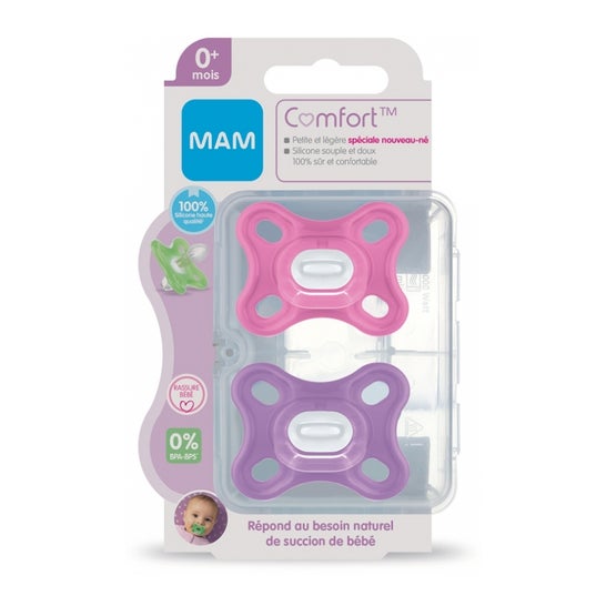 Mam Comfort Sucette Silicone +0M Rose 2uds