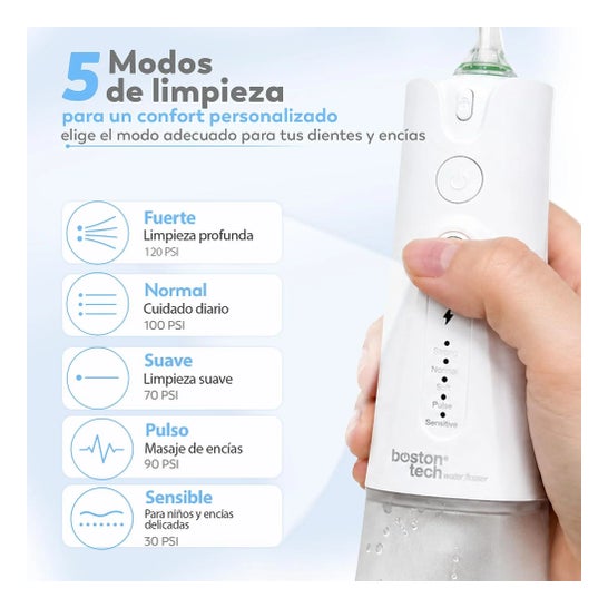 Irrigator do zębów przenośny Aquapik UltraCare Plus 8 końcówek 5 trybów 300 ml (Biały)