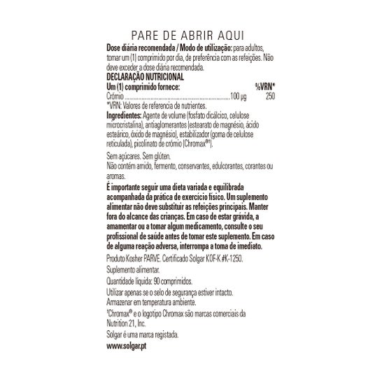 Solgar Picolinato de Cromo 100mcg 90comp