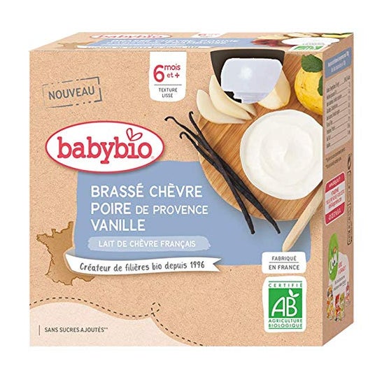 BabyBio Brassé Chèvre, Poire, Vanille 4 x 85g
