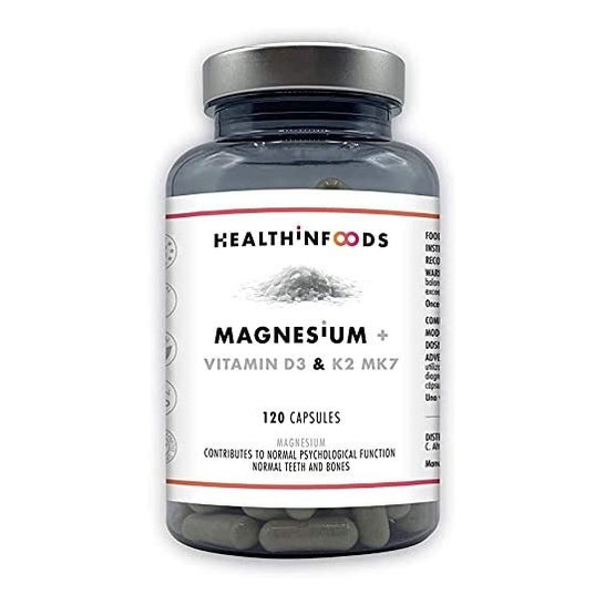 Healthinfoods Magnesium + D-vitamin og K2 120 kapsler