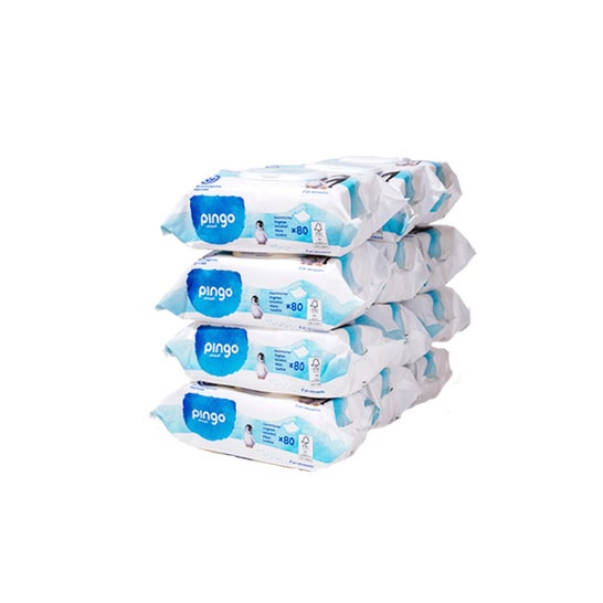 Pingo- Baby Wipes. 12 Packets of 80 Units Each