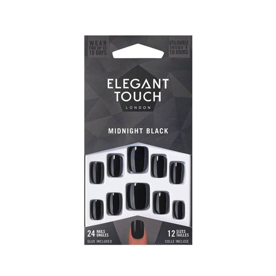 Elegant Touch Core Colour Nails With Glue Squoval Midnight Black 24 Unità