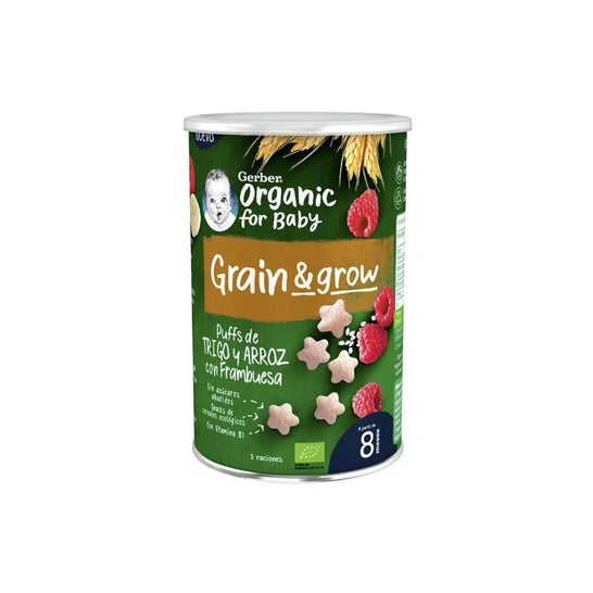 Gerber Organic Grain & Grow Puffs Trigo y Arroz con Frambuesa 35g