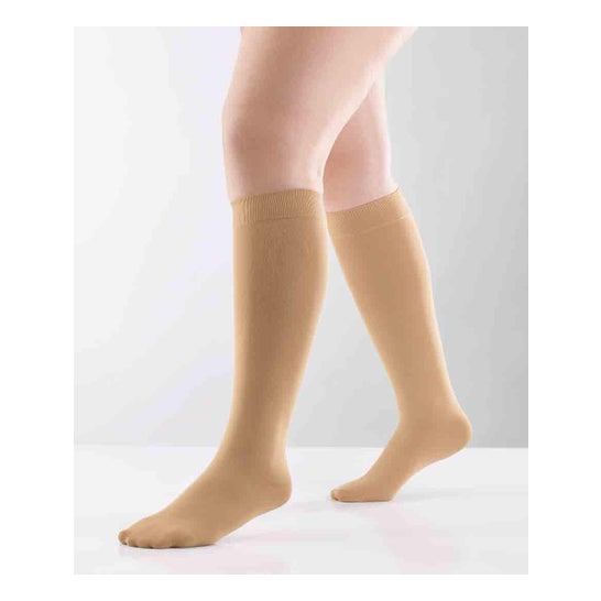 VenoTrain Knee High Open Toe Compression Stockings - Caramel