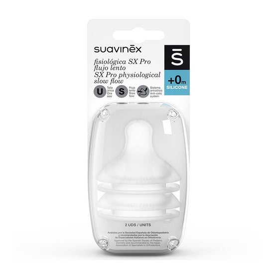Suavinex Tetina Fisiológica SX Pro Silicona Flujo Lento +0m 2uds