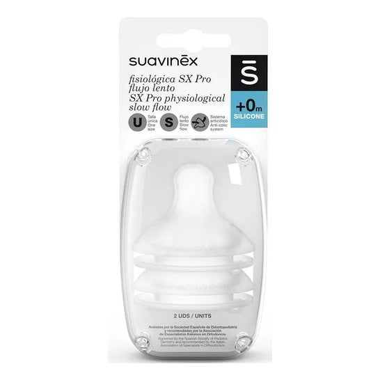 Suavinex Tetina Fisiológica SX Pro Silicona Flujo Lento +0m 2uds Suavinex Tetina Fisiológica SX Pro Silicona Flujo Lento +0m 2uds