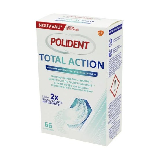 Polident Total Action Cleaner Dental Appliances Caja limpiadora de 66 comprimidos