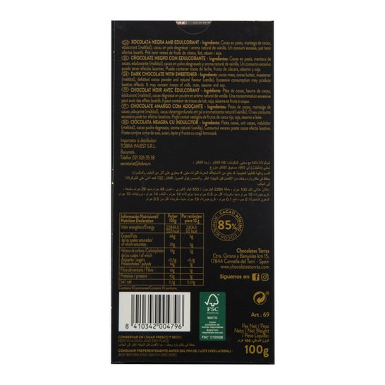 Torras Chocolate Negro 85% Zero 100g