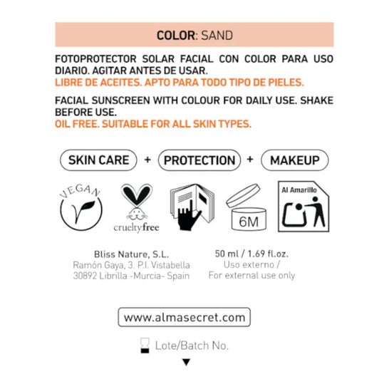 Alma Secret Solar Crema Facial con Color Spf50 Sand 50ml Alma Secret Solar Crema Facial con Color Spf50 Sand 50ml