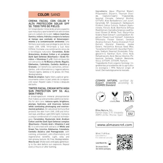 Alma Secret Solar Crema Facial con Color Spf50 Sand 50ml Alma Secret Solar Crema Facial con Color Spf50 Sand 50ml