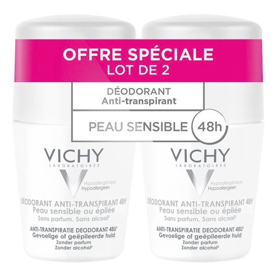 Vichy Anti-Transpirant Dodorante per pelle sensibile o Epiles 48H Ball Lot de 2