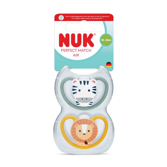 NUK Perfect Match Air Fopspeen Zebra Leeuw 18-36M 2 stuks