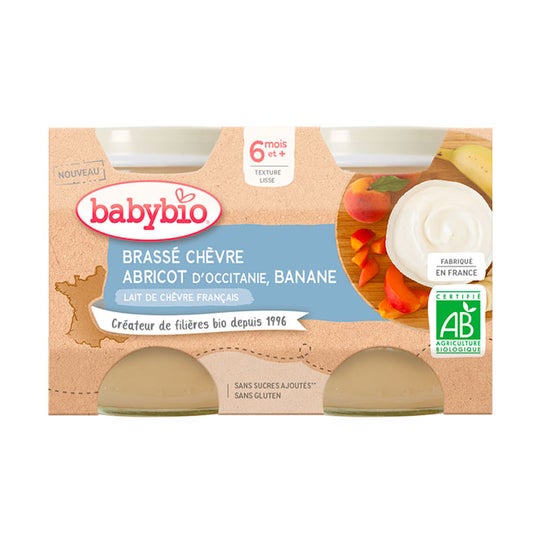 BabyBio Brassé Chèvre, Abricot, Banane 2 x 130g